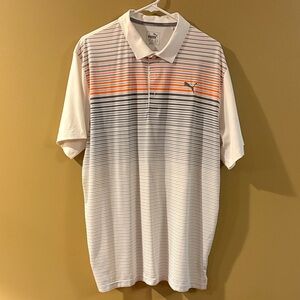 Puma Men's Polo Shirt - White, Gray, and Orange Stripes